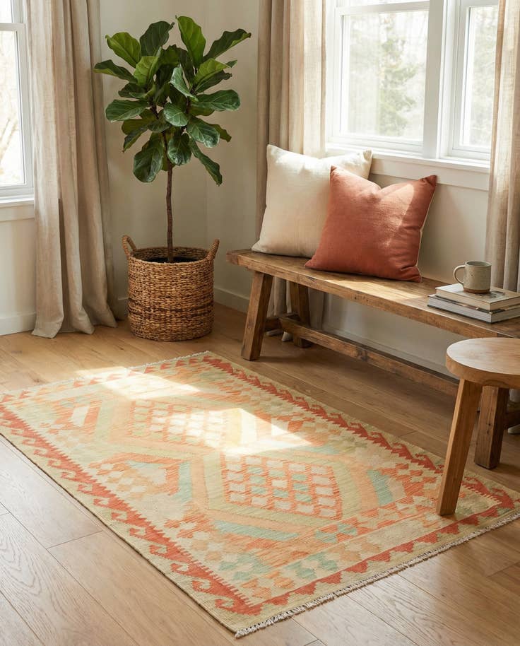 Detail image of 3' 3 x 5' 2 Hand Woven Kilim Waziri Wool Rug