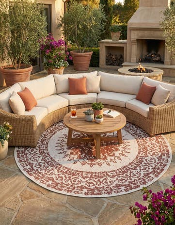 12' x 12' Easy-Clean Traditional Indoor / Outdoor Round Rug