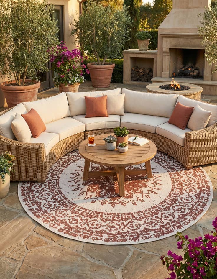 Detail image of 12' x 12'  Washable Traditional Indoor / Outdoor Round Rug