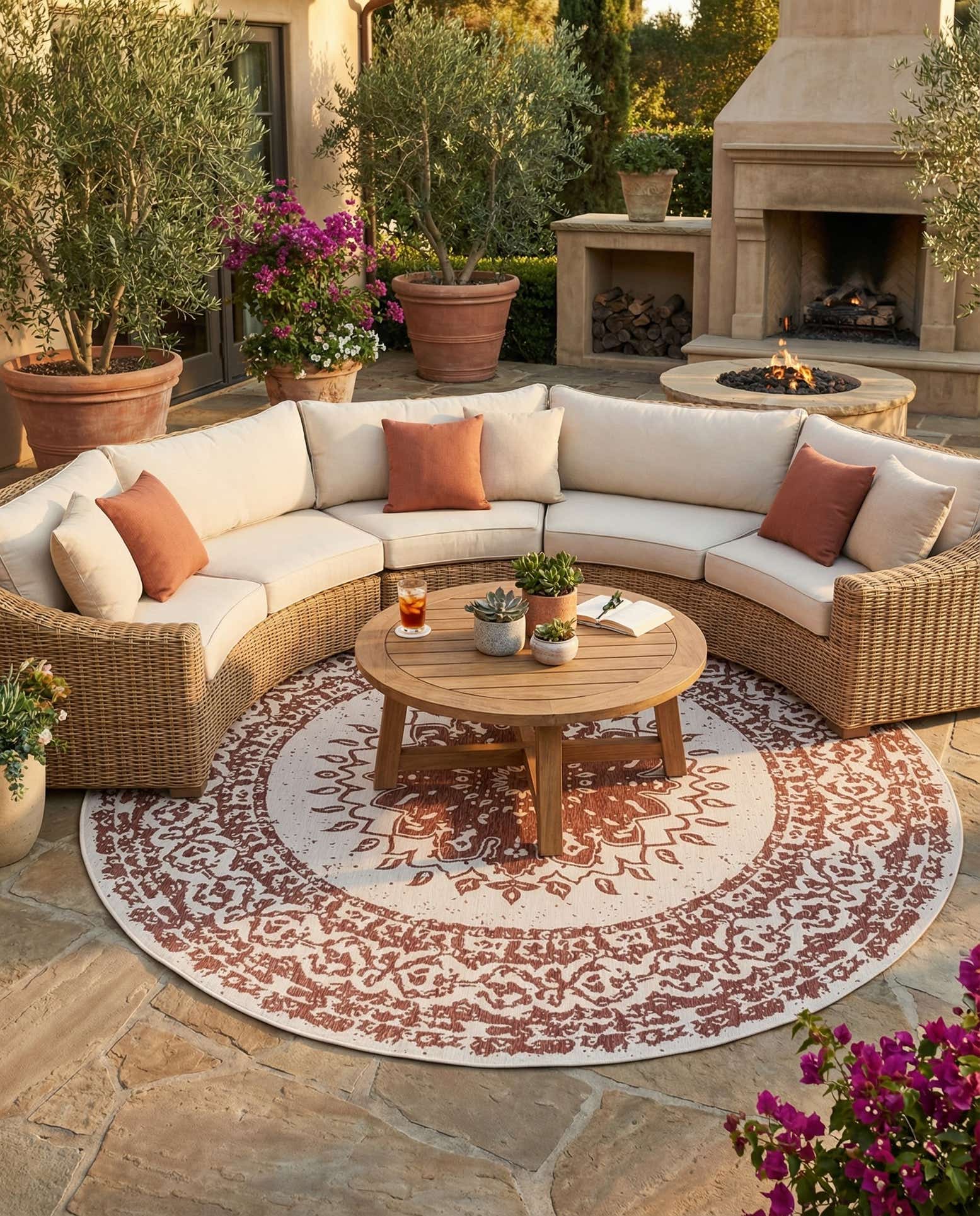 12' x 12' Easy-Clean Traditional Indoor / Outdoor Round Rug