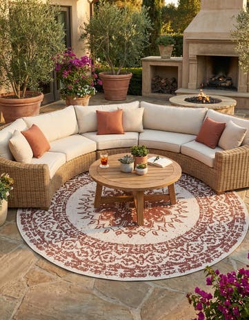 12' x 12' Easy-Clean Traditional Indoor / Outdoor Round Rug