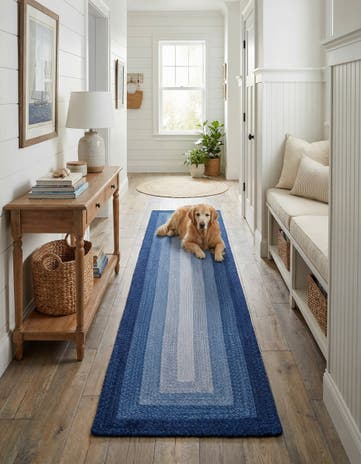 Blue Handmade Hand Braided Wool Runner Rug