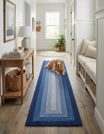 Blue Handmade Hand Braided Wool Runner Rug