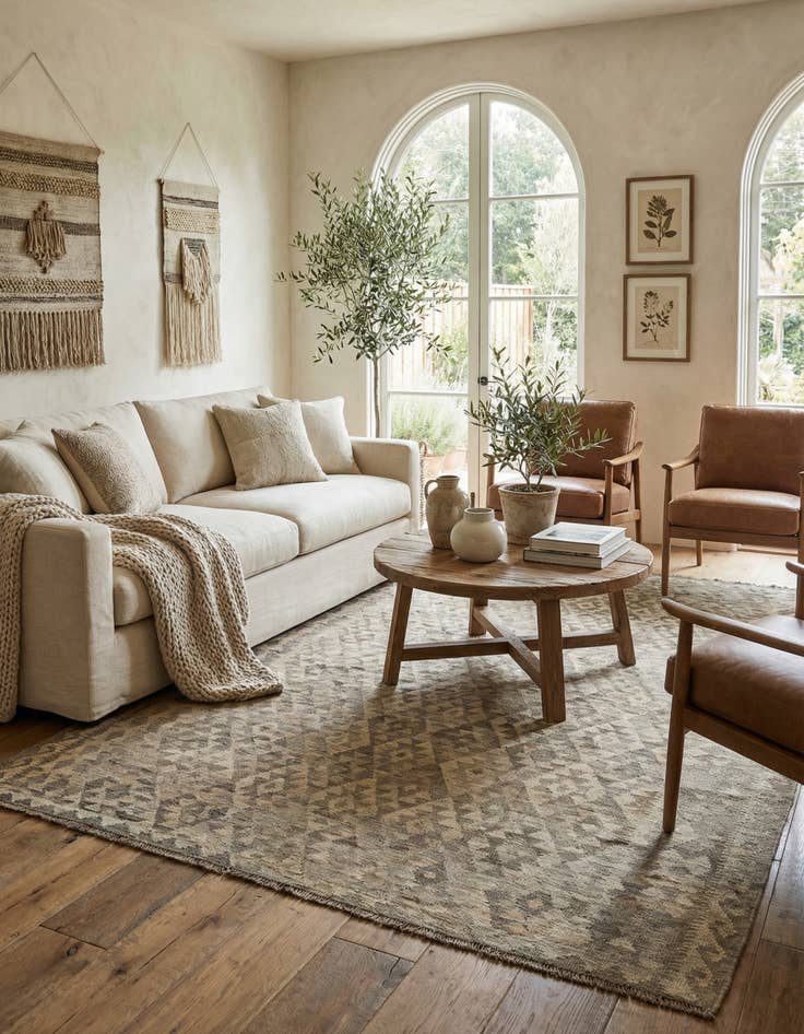 Detail image of 6' 8 x 9' 8  Hand Woven Kilim Maymana Wool Rug