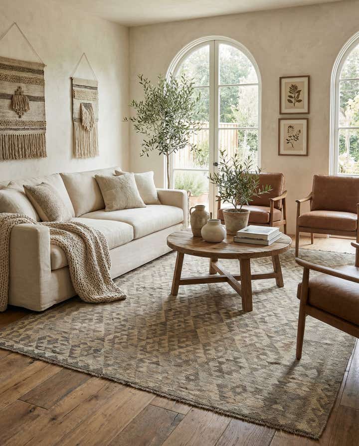 6' 8 x 9' 8 Hand Woven Kilim Maymana Wool Rug