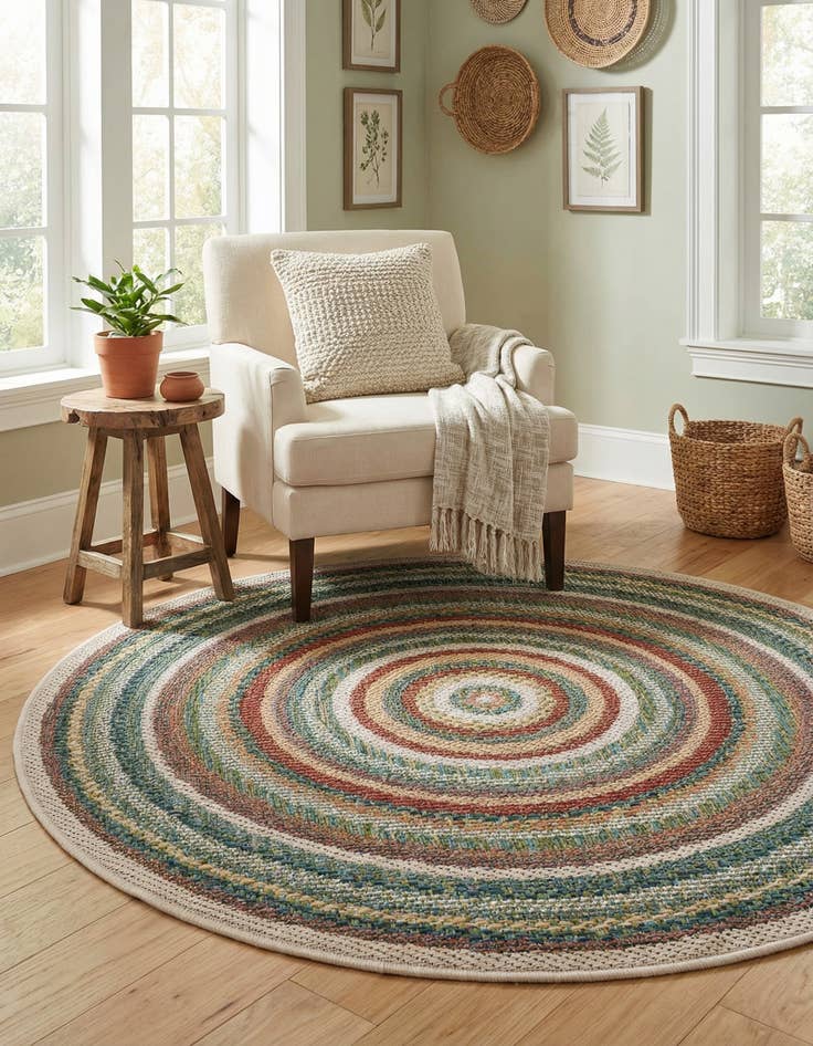 Detail image of 3' 3 x 3' 3  Washable Baja Indoor / Outdoor Round Rug