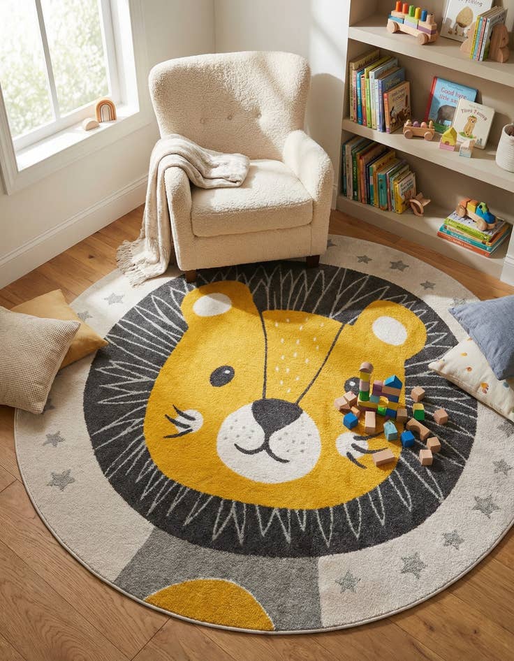 Detail image of 7' 10 x 7' 10 Lion Whimsy Kids Round Rug