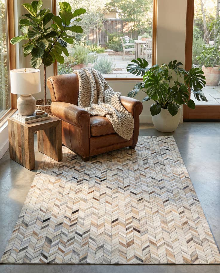 Detail image of 5' x 7' 10 Cowhide Leather Rug