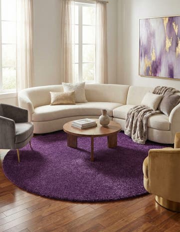 Violet Solid Frieze Round Rug