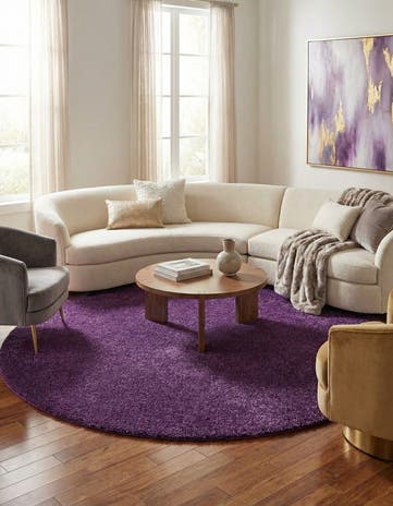Violet Solid Frieze Round Rug