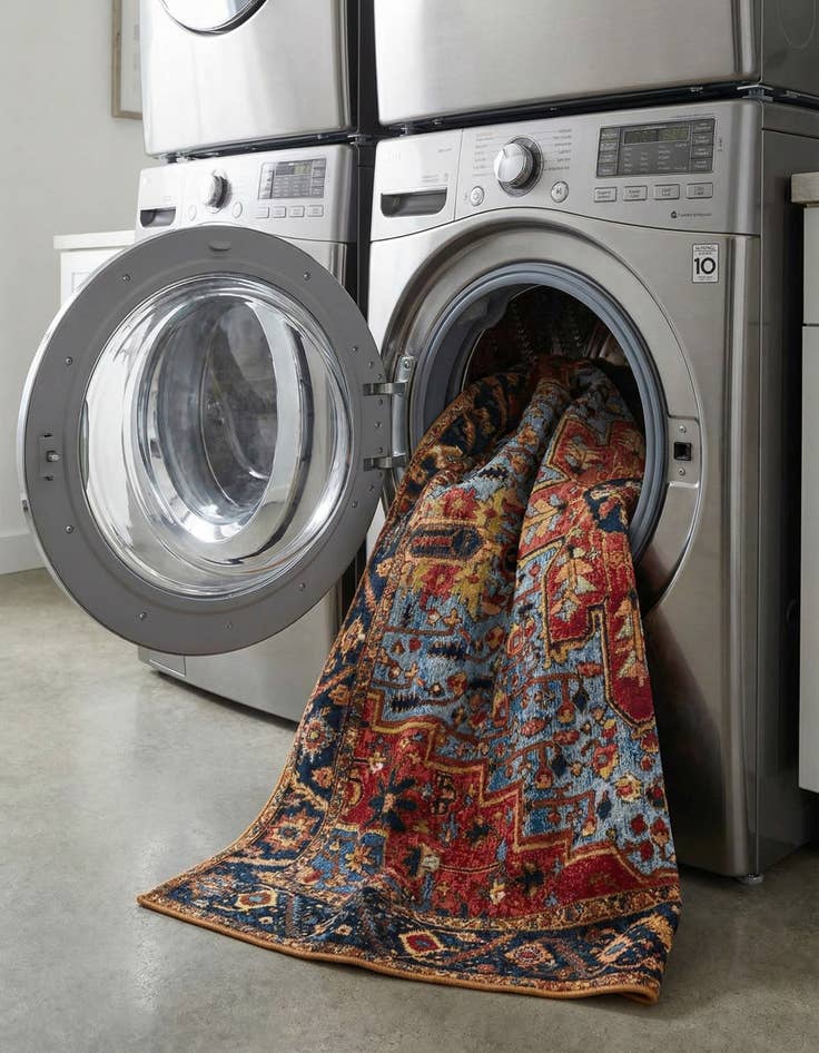 Detail image of 7' 10 x 7' 10  Washable Traditional Indoor / Outdoor Square Rug