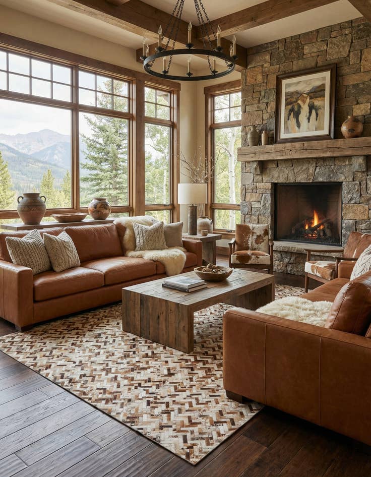 Detail image of  7' 9 x 9' 6 Cowhide Leather Rug