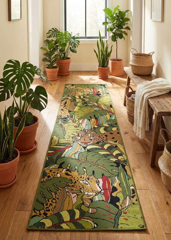 2' x 8' Easy-Clean Botanical Indoor / Outdoor Runner Rug