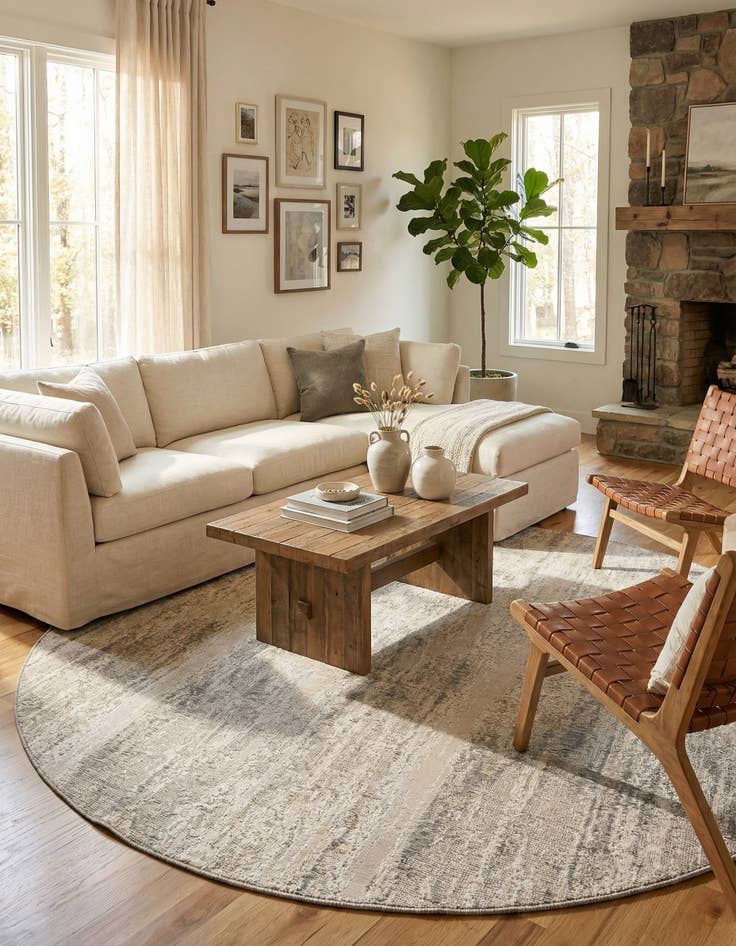 Detail image of  10' x 10'  Washable Modern Indoor / Outdoor Round Rug