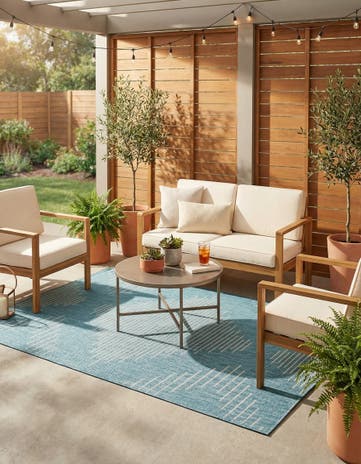 Light Aqua Easy-Clean Modern Indoor / Outdoor Rug