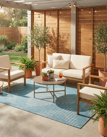 Light Aqua Easy-Clean Modern Indoor / Outdoor Rug