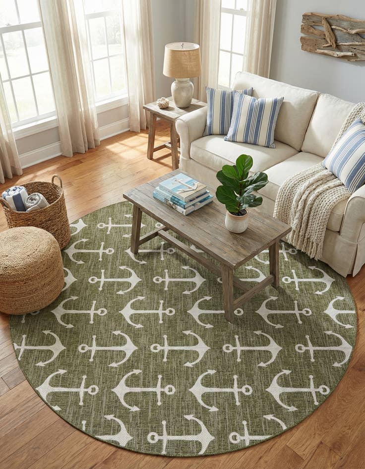 Detail image of 10' x 10'  Washable Coastal Indoor / Outdoor Round Rug