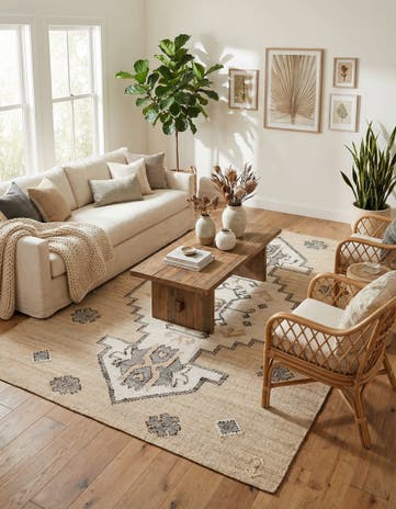 Beige Hand Woven Kala Handwoven Jute Rug