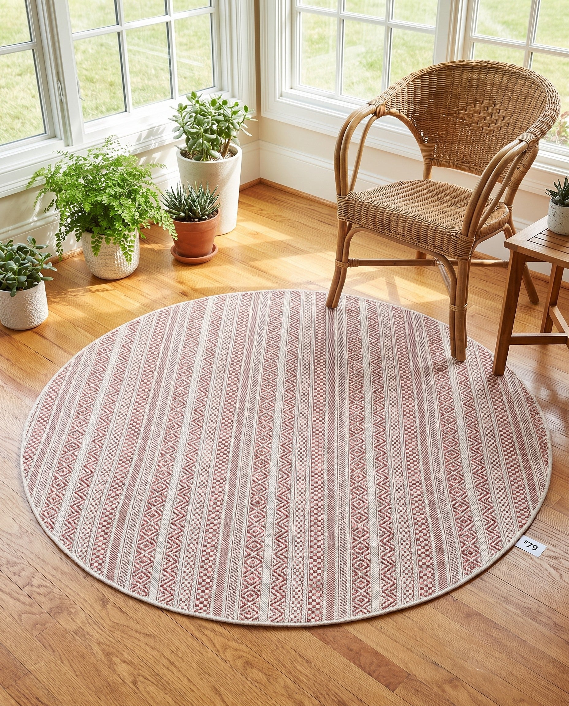 5' 3 x 5' 3 Easy-Clean Ribbon Indoor / Outdoor Round Rug