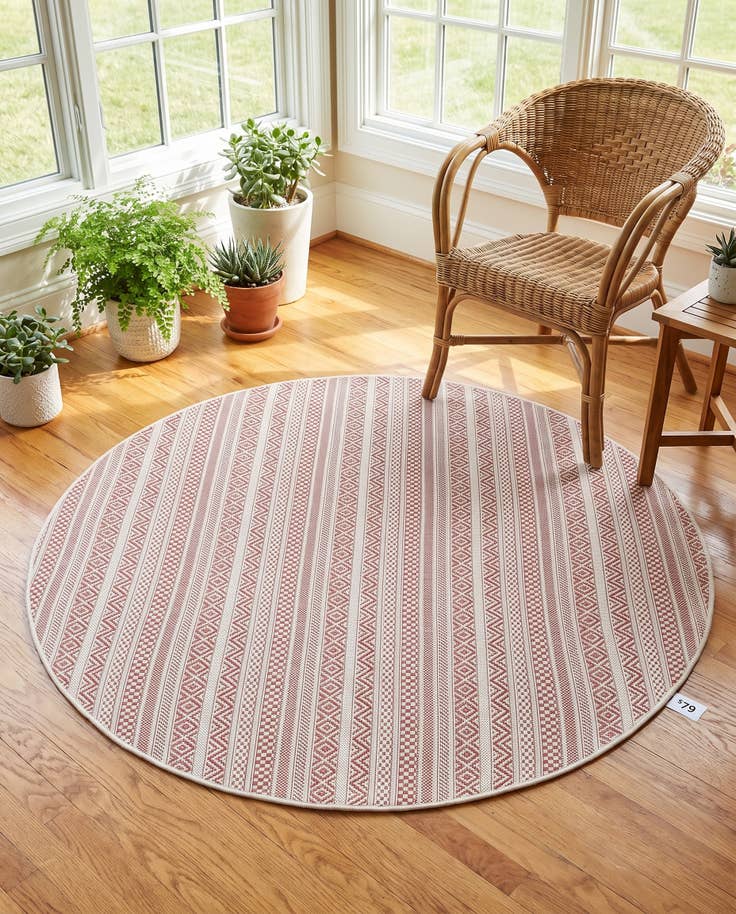 Detail image of 5' 3 x 5' 3 Easy-Clean Striped Indoor / Outdoor Round Rug