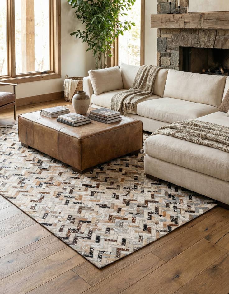 Detail image of 5' 3 x 7' 5 Cowhide Stocks Rug