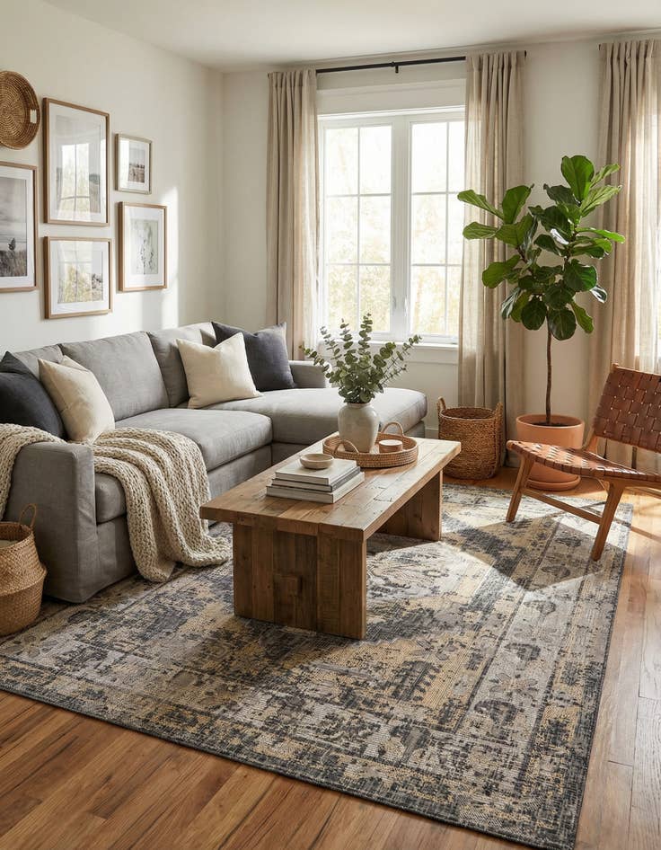 Detail image of  6' x 9'  Washable Traditional Indoor / Outdoor Rug