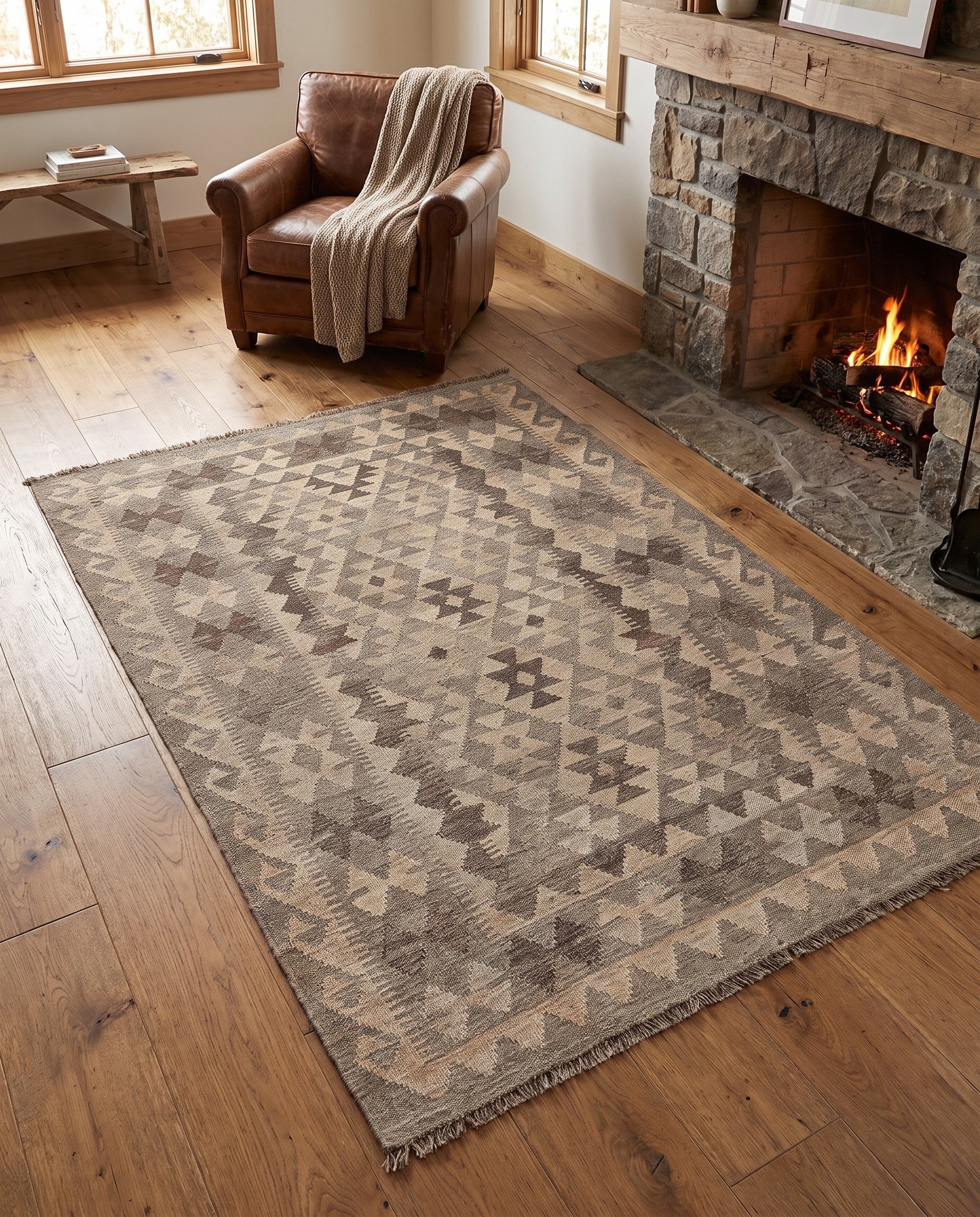 4' 1 x 6' 1 Hand Woven Kilim Maymana Wool Rug