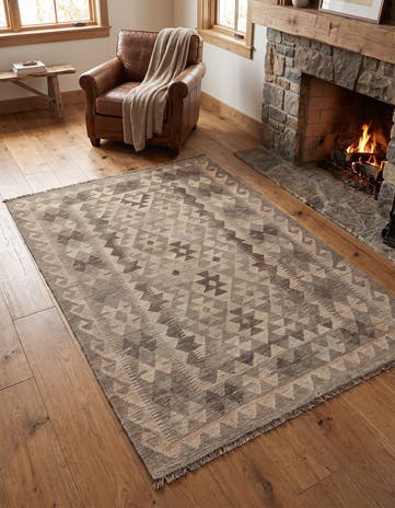 4' 1 x 6' 1 Hand Woven Kilim Maymana Wool Rug