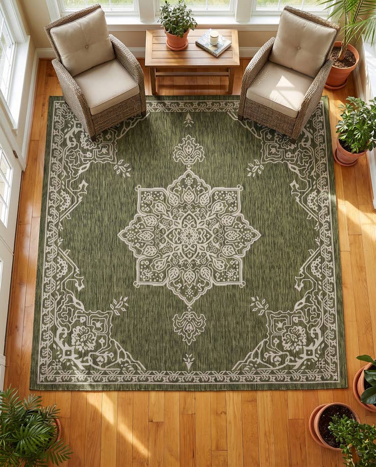 Detail image of 7' 10 x 7' 10 Easy-Clean Traditional Indoor / Outdoor Square Rug