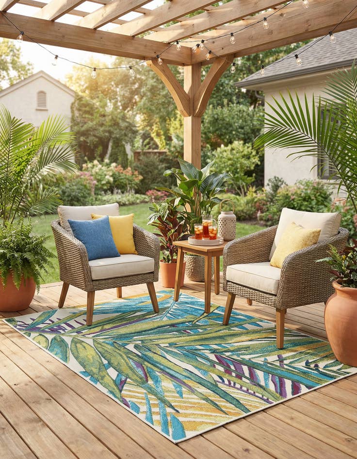 Detail image of 4' x 6'  Washable Botanical Indoor / Outdoor Rug