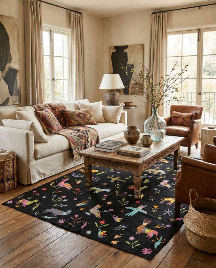 6' 2 x 9' 6 Hand Woven Kilim Suzani Wool Rug