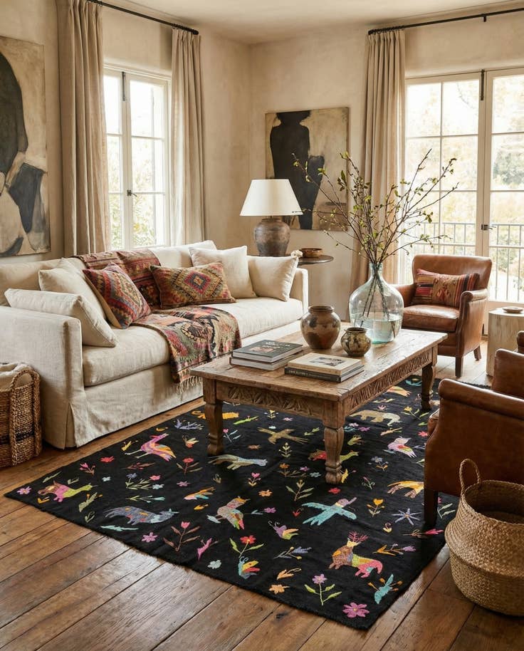 Detail image of 6' 2 x 9' 6 Hand Woven Kilim Suzani Wool Rug