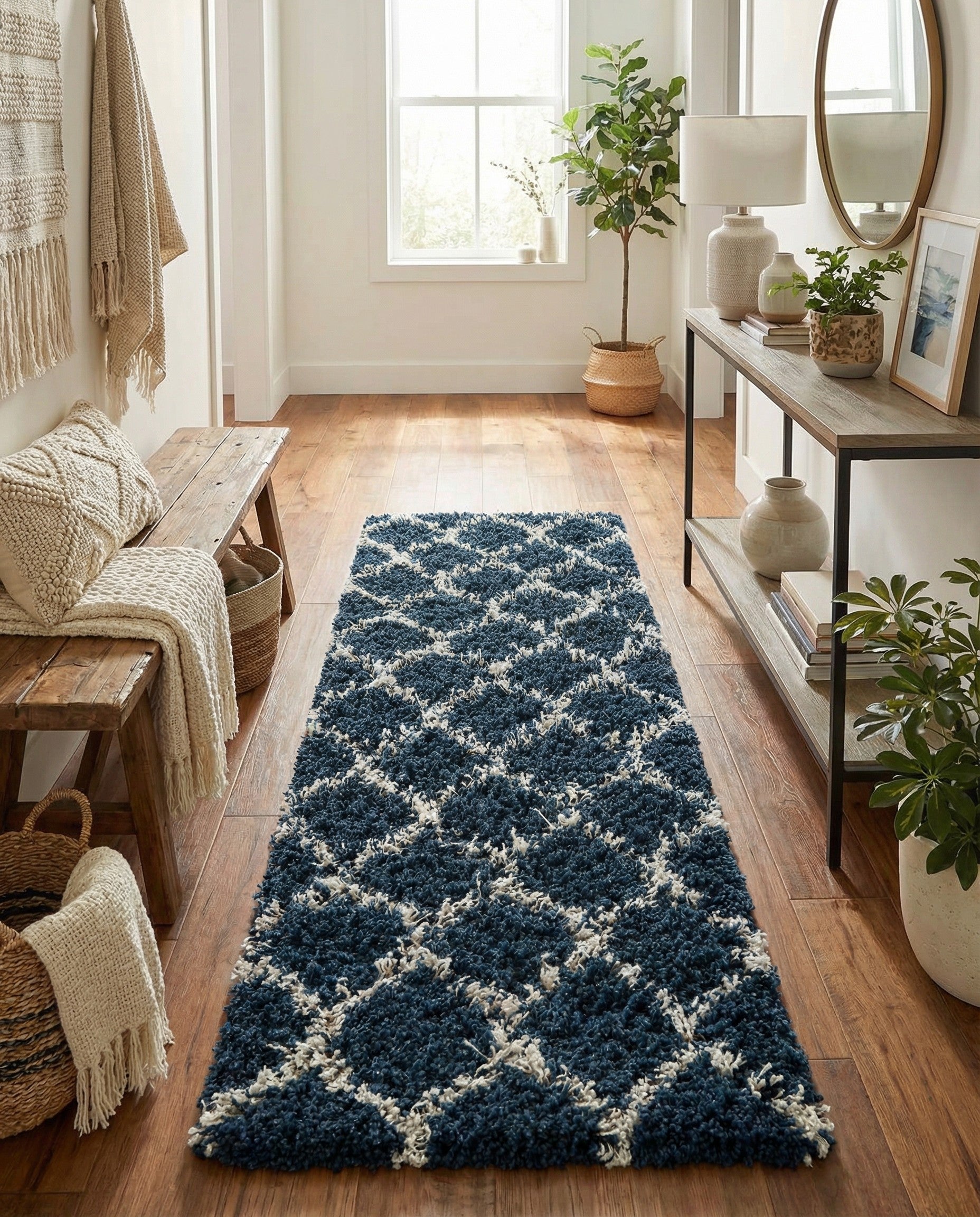  2' x 7' Lattice Shag Runner Rug