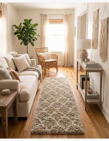 Light Brown Lattice Shag Runner Rug