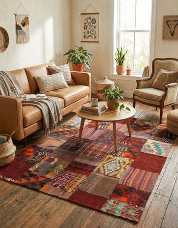 4' 10 x 6' 6 Hand Woven Kilim Patchwork Wool Rug