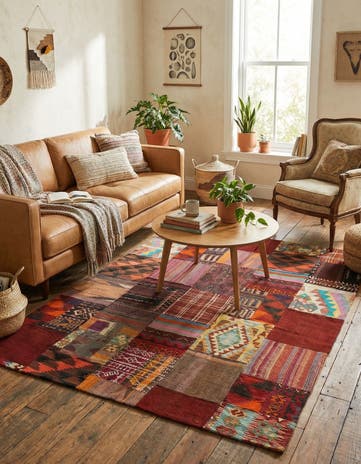 4' 10 x 6' 6 Hand Woven Kilim Patchwork Wool Rug