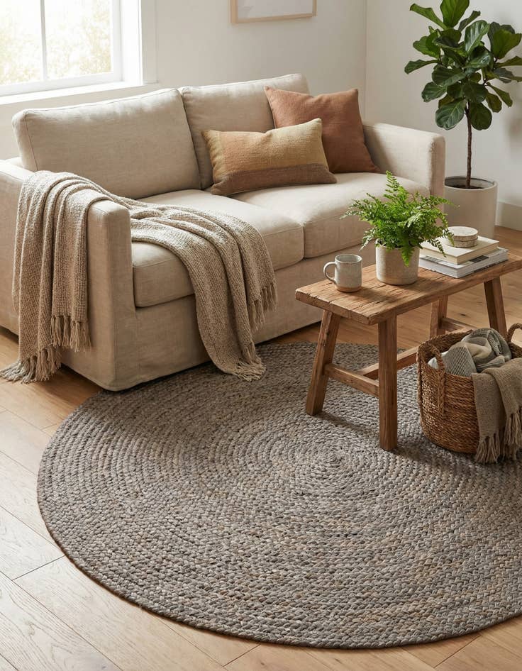 Detail image of  3' 3 x 3' 3  Hand Braided Jute Round Rug