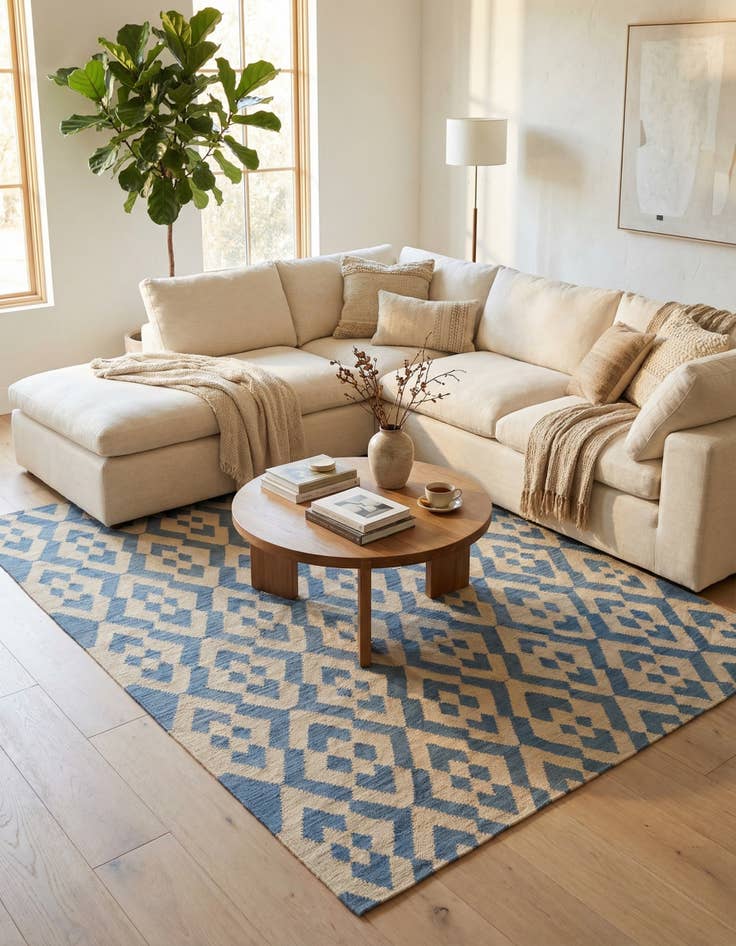 Detail image of 6' 2 x 8' 2  Hand Woven Kilim Modern Wool Rug