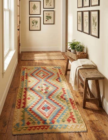 3' 5 x 6' 8 Hand Woven Kilim Maymana Wool Runner Rug