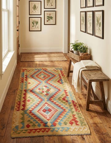 3' 5 x 6' 8 Hand Woven Kilim Maymana Wool Runner Rug