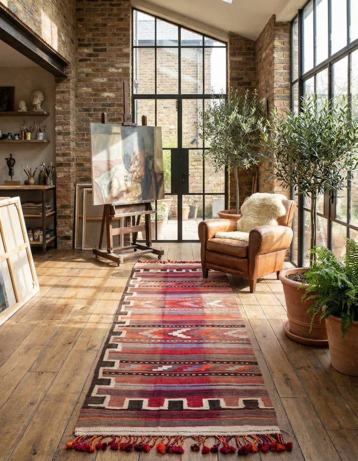 Detail image of 4' 3 x 12' 6  Hand Woven Kilim Fars Wool Runner Rug