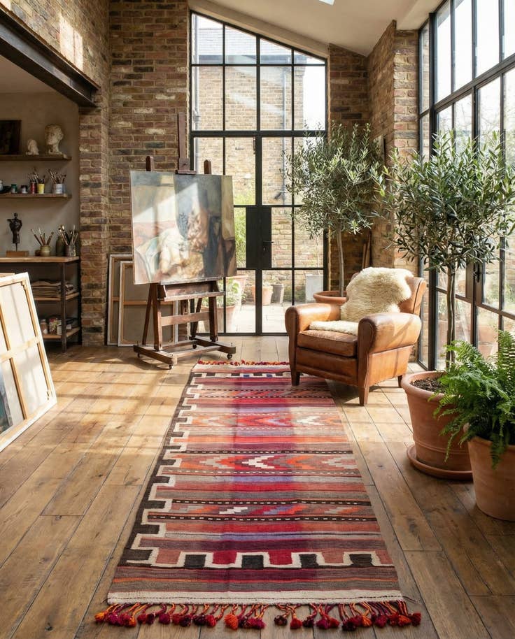 Detail image of 4' 3 x 12' 6 Hand Woven Kilim Fars Wool Runner Rug