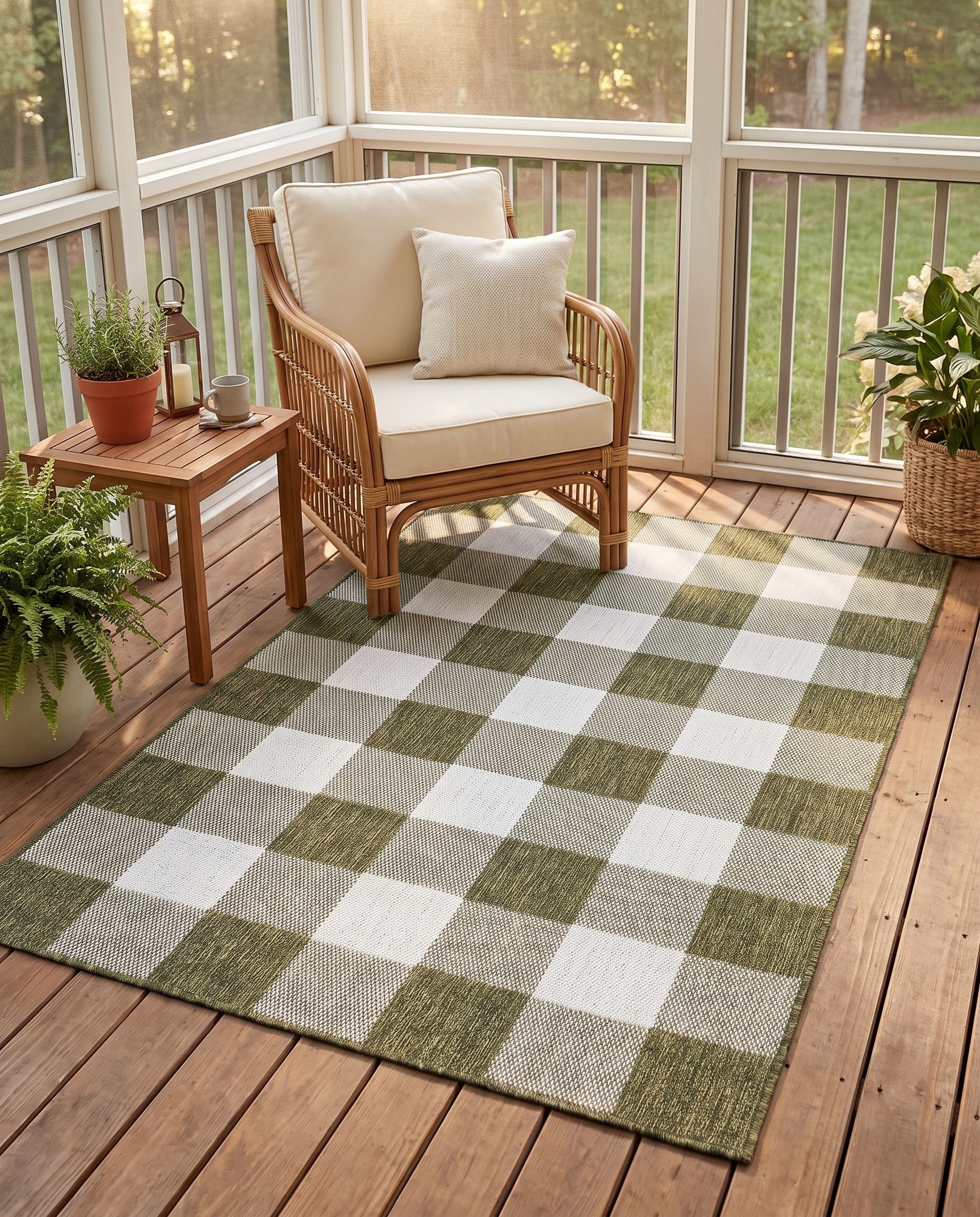 4' x 6' Easy-Clean Checkered Indoor / Outdoor Rug