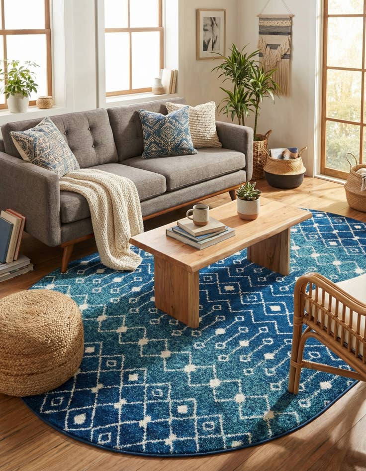 Detail image of 5' 3 x 8' Moroccan Trellis Oval Rug