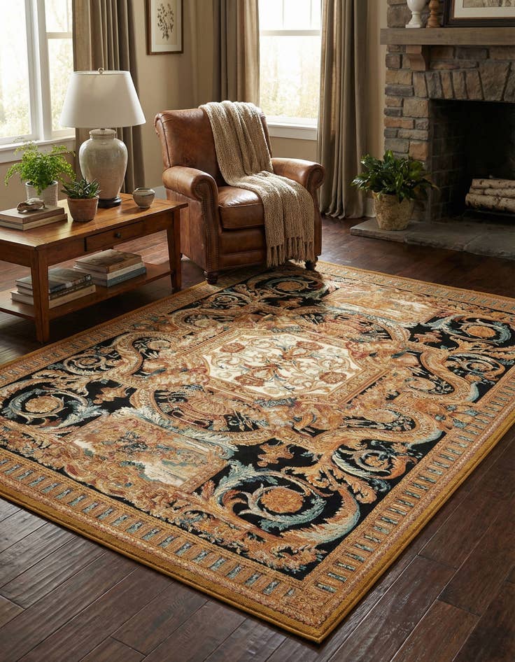 Detail image of 5' 3 x 7'  Washable Traditional Indoor / Outdoor Rug