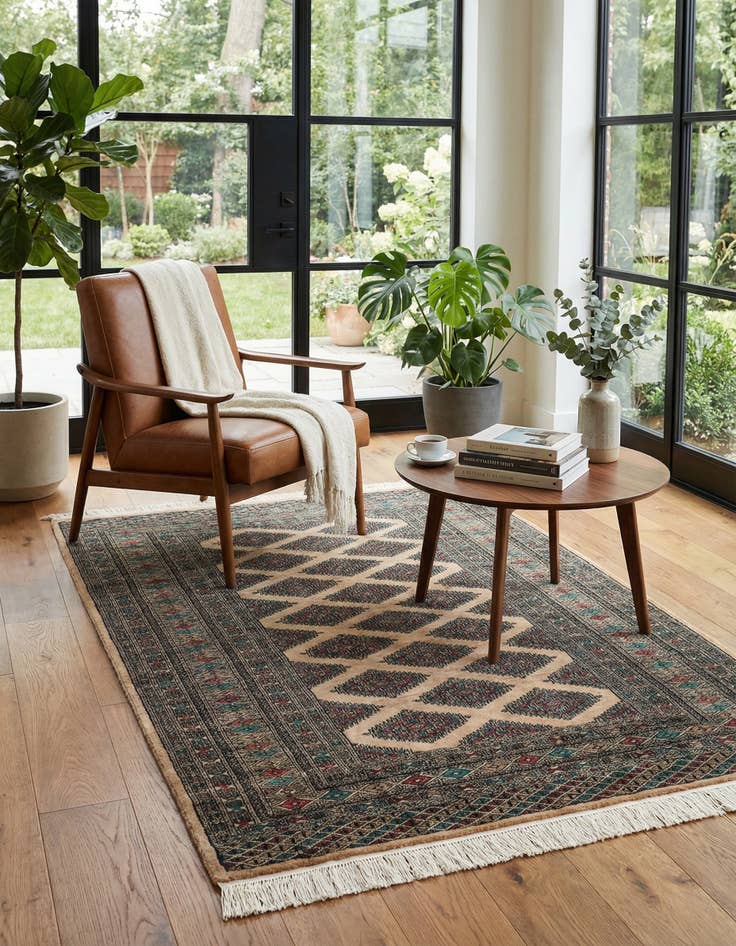 Detail image of  4' 3 x 5' 10  Hand Knotted Bokhara Oriental Wool Rug