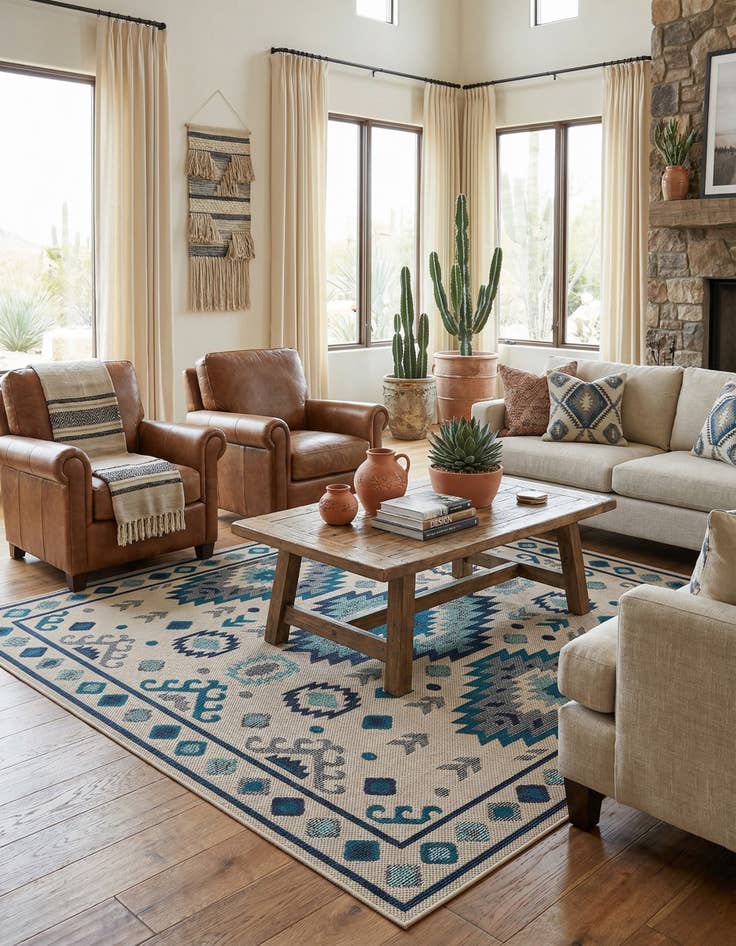 Detail image of 7' 10 x 7' 10  Washable Baja Indoor / Outdoor Square Rug