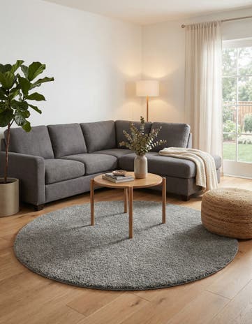5' 3 x 5' 3 Solid Frieze Round Rug