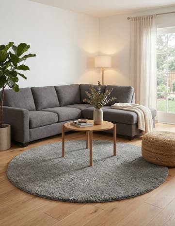 5' 3 x 5' 3 Solid Frieze Round Rug