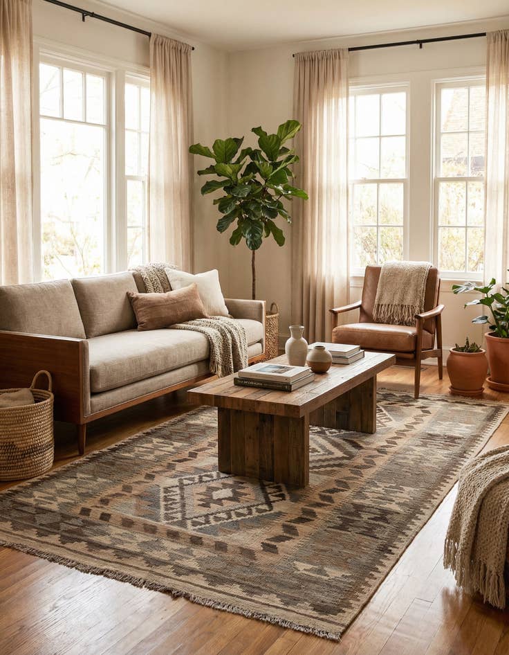 Detail image of 3' 11 x 6' 9  Hand Woven Kilim Maymana Wool Rug